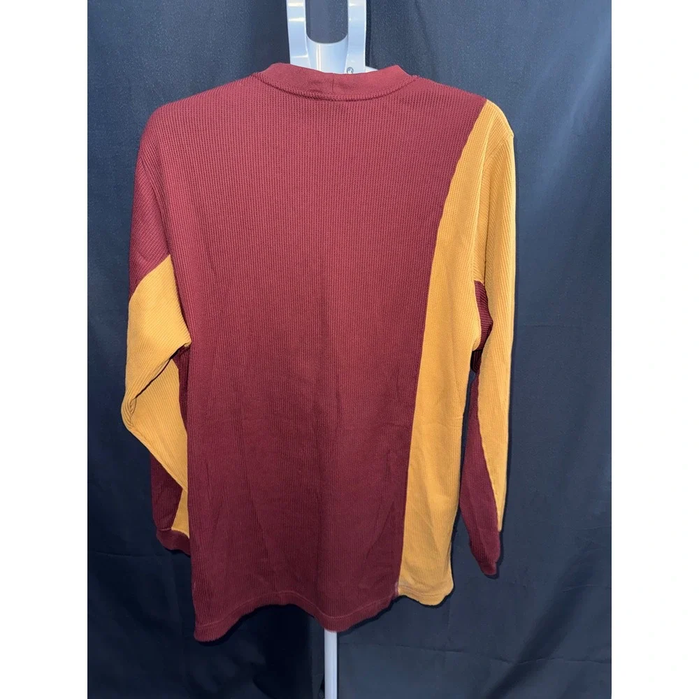 Jordan Brand Mens Waffle Knit Thermal Shirt Burgundy Gold Colorblock Large L
